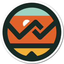 Wanderlost Logo Icon: Illustration of a sunrise behind mountains